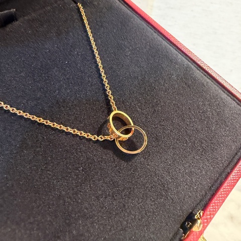 Cartier 750玫瑰金Love雙圈項鍊CRB7212300