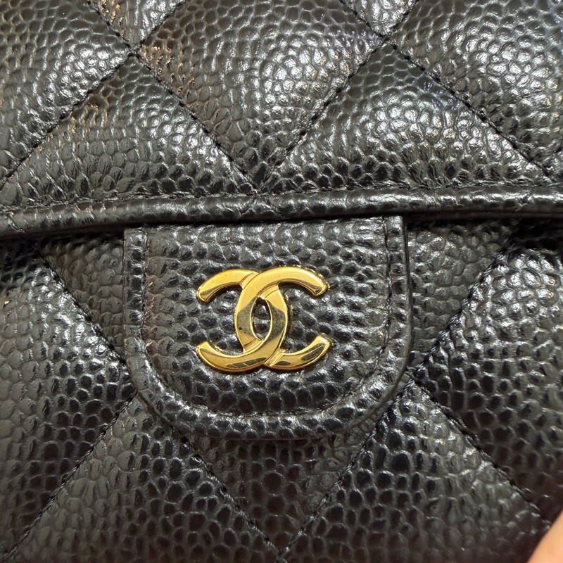 Chanel 黑荔枝皮金釦下蓋12卡長夾AP0241-1
