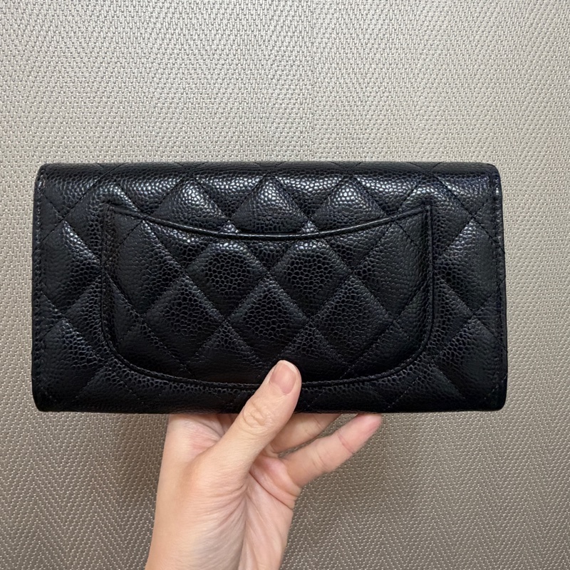 Chanel 黑荔枝皮金釦下蓋12卡長夾AP0241-5