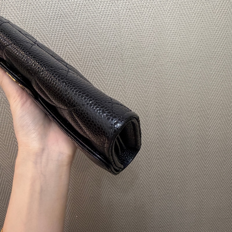 Chanel 黑荔枝皮金釦下蓋12卡長夾AP0241-8