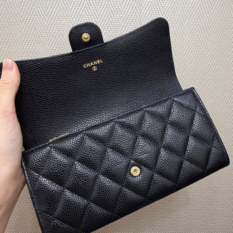 Chanel 黑荔枝皮金釦下蓋12卡長夾AP0241-9
