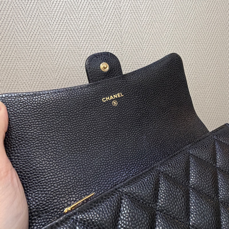 Chanel 黑荔枝皮金釦下蓋12卡長夾AP0241-10