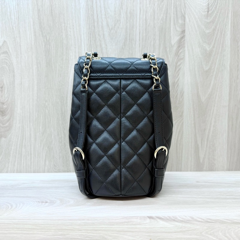 CHANEL黑金粒紋牛皮束口雙口袋後背包AS3290-1