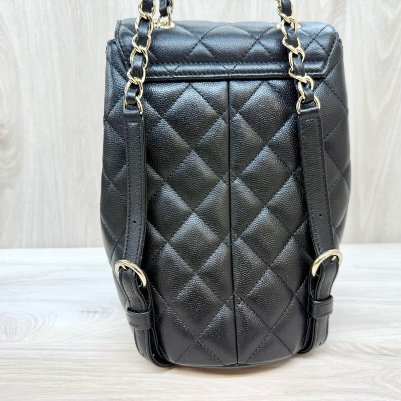 CHANEL黑金粒紋牛皮束口雙口袋後背包AS3290-15