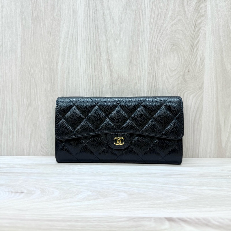 Chanel黑金荔枝牛皮下蓋12卡下蓋長夾AP0241-0