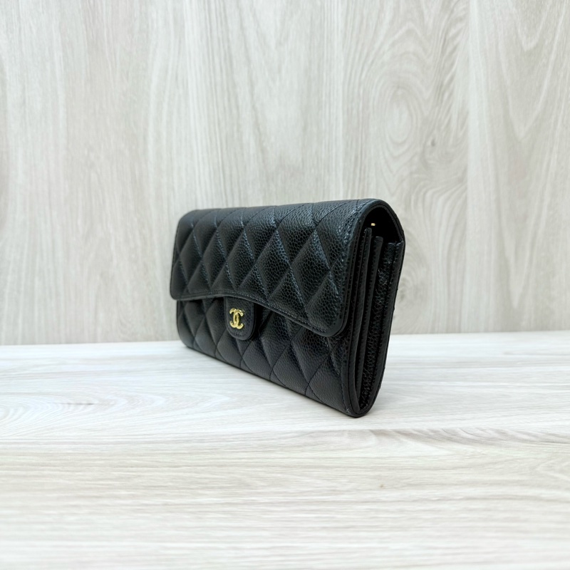 Chanel黑金荔枝牛皮下蓋12卡下蓋長夾AP0241-2