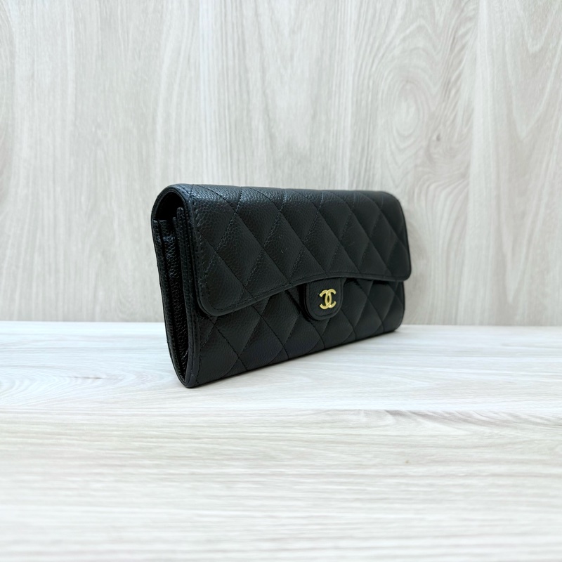 Chanel黑金荔枝牛皮下蓋12卡下蓋長夾AP0241-3