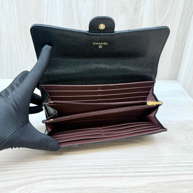 Chanel黑金荔枝牛皮下蓋12卡下蓋長夾AP0241-7