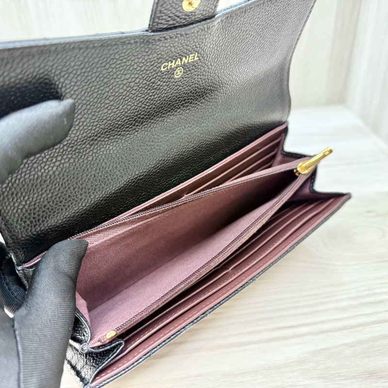 Chanel黑金荔枝牛皮下蓋12卡下蓋長夾AP0241-8