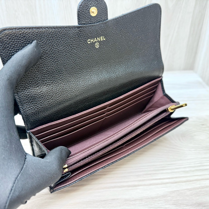 Chanel黑金荔枝牛皮下蓋12卡下蓋長夾AP0241-9