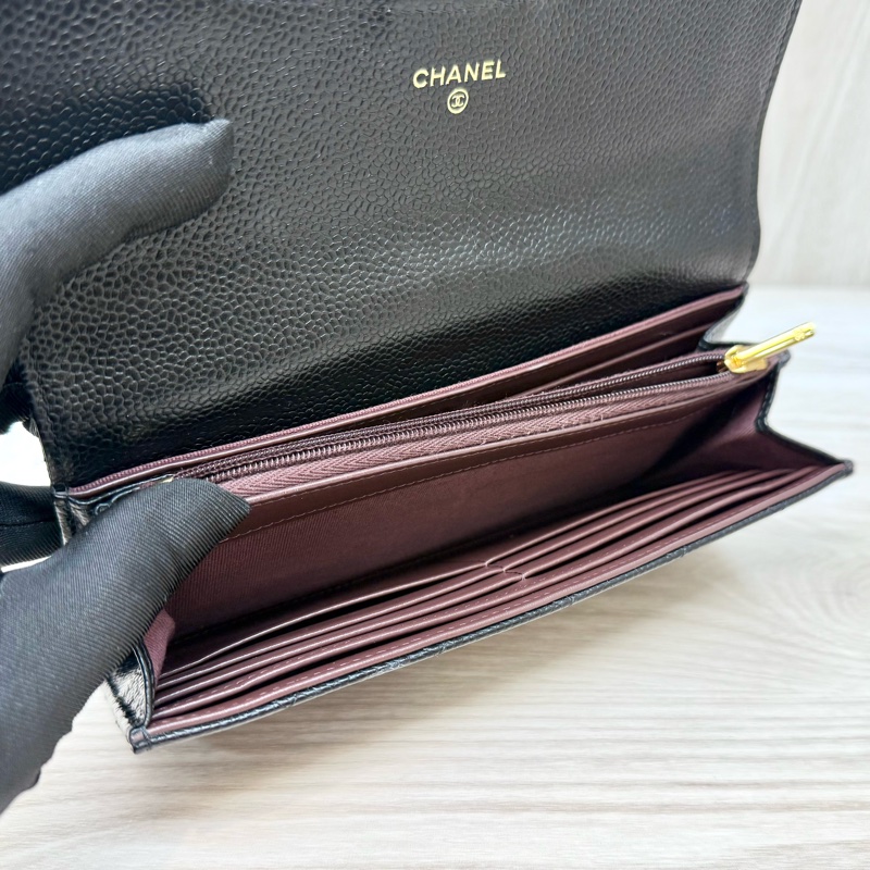 Chanel黑金荔枝牛皮下蓋12卡下蓋長夾AP0241-10