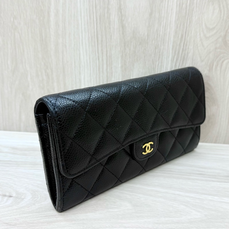 Chanel黑金荔枝牛皮下蓋12卡下蓋長夾AP0241-11