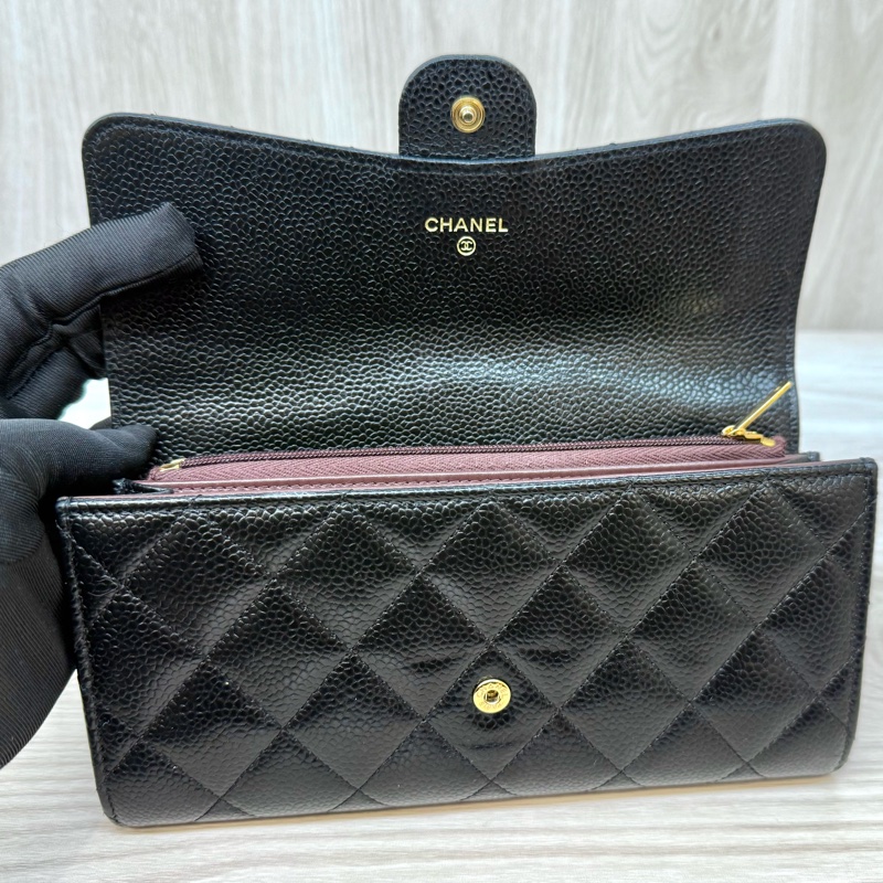 Chanel黑金荔枝牛皮下蓋12卡下蓋長夾AP0241-12
