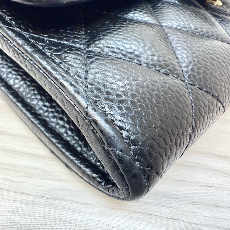 Chanel黑金荔枝牛皮下蓋12卡下蓋長夾AP0241-14