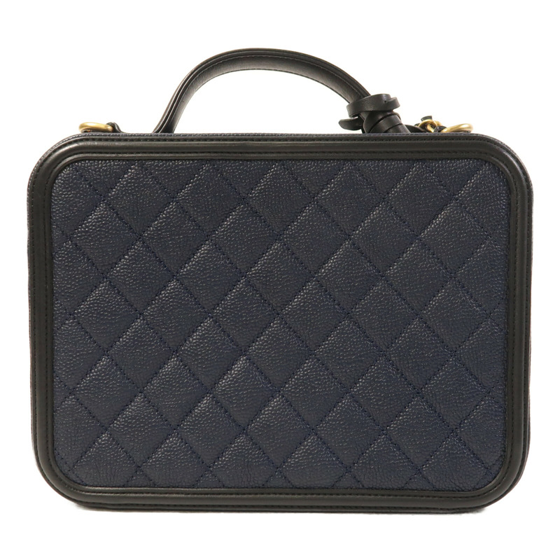 CHANEL 牛皮皮革Filigree Vanity Case金扣手挽肩背兩用袋-1