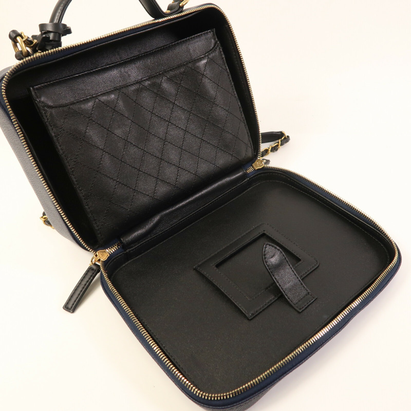 CHANEL 牛皮皮革Filigree Vanity Case金扣手挽肩背兩用袋-13