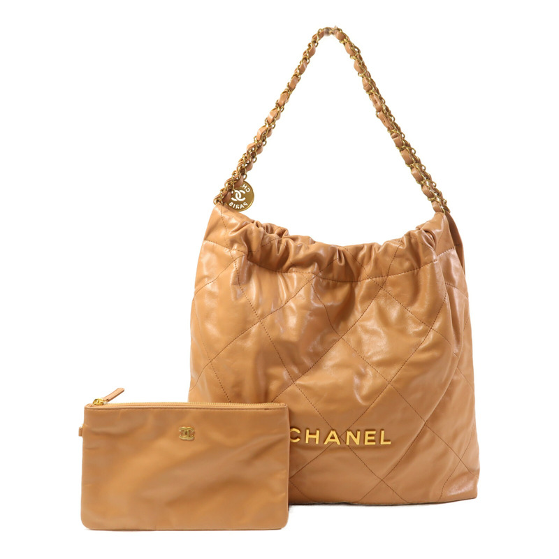 CHANEL 牛皮皮革Chanel 22 Medium金扣鏈帶肩背袋-11