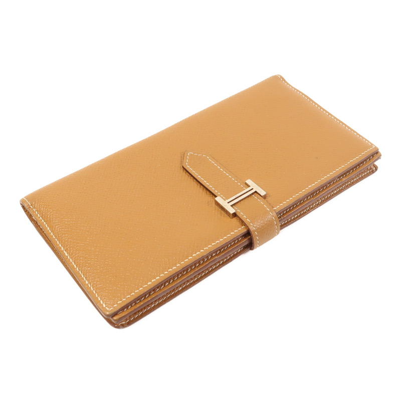 HERMES Epsom皮革Bearn W Snap Wallet銀扣長錢包Gold-2