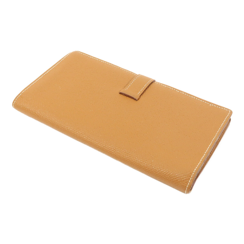 HERMES Epsom皮革Bearn W Snap Wallet銀扣長錢包Gold-3