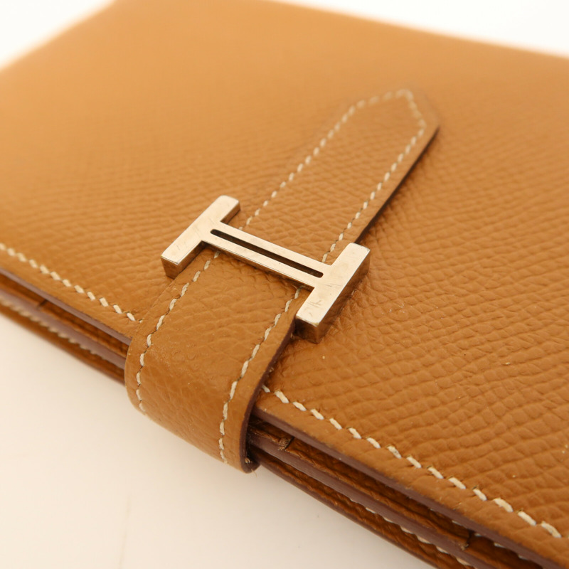 HERMES Epsom皮革Bearn W Snap Wallet銀扣長錢包Gold-4