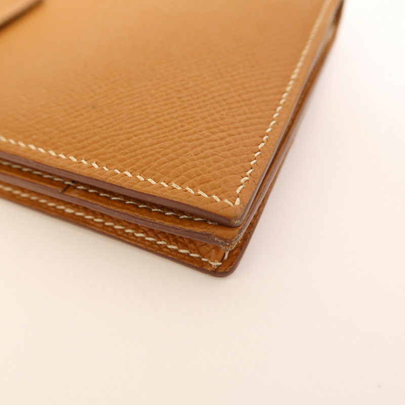 HERMES Epsom皮革Bearn W Snap Wallet銀扣長錢包Gold-5