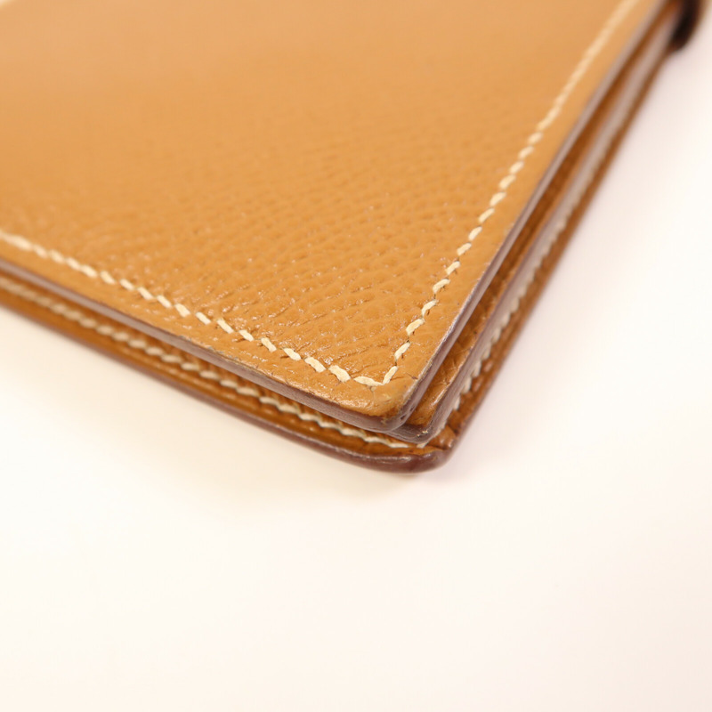 HERMES Epsom皮革Bearn W Snap Wallet銀扣長錢包Gold-6