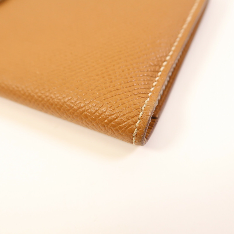 HERMES Epsom皮革Bearn W Snap Wallet銀扣長錢包Gold-7