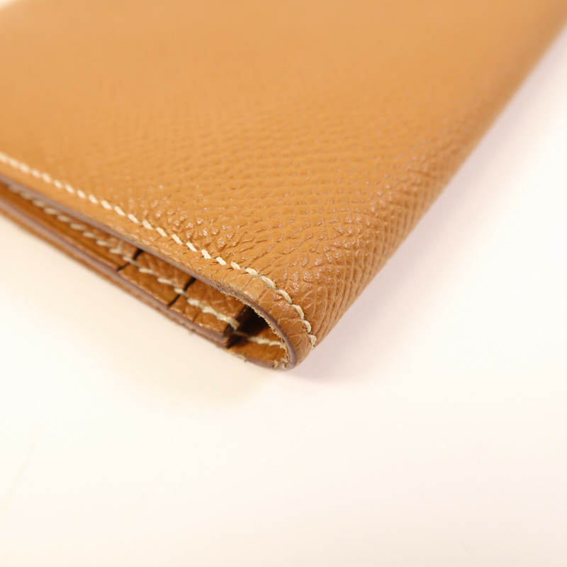 HERMES Epsom皮革Bearn W Snap Wallet銀扣長錢包Gold-8