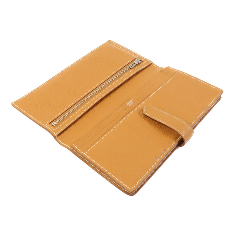 HERMES Epsom皮革Bearn W Snap Wallet銀扣長錢包Gold-9