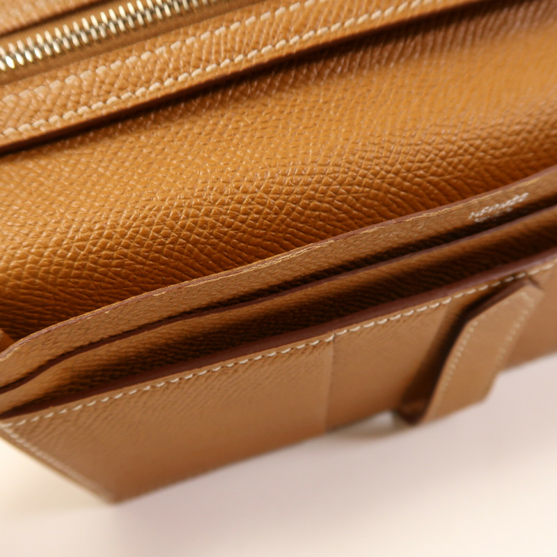 HERMES Epsom皮革Bearn W Snap Wallet銀扣長錢包Gold-11