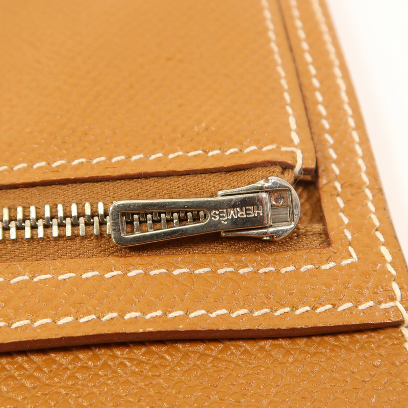 HERMES Epsom皮革Bearn W Snap Wallet銀扣長錢包Gold-13