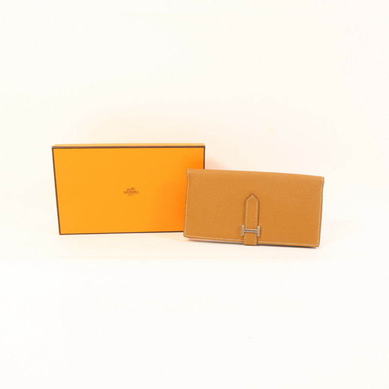 HERMES Epsom皮革Bearn W Snap Wallet銀扣長錢包Gold-16