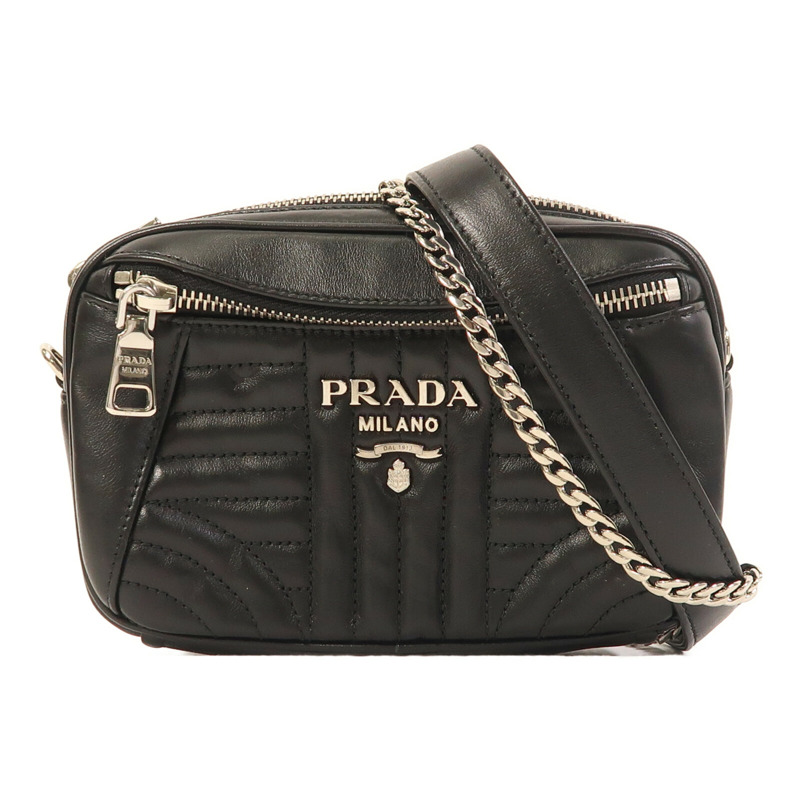PRADA 牛皮皮革Shoulder Bag銀扣鏈帶肩背袋/腰包-0