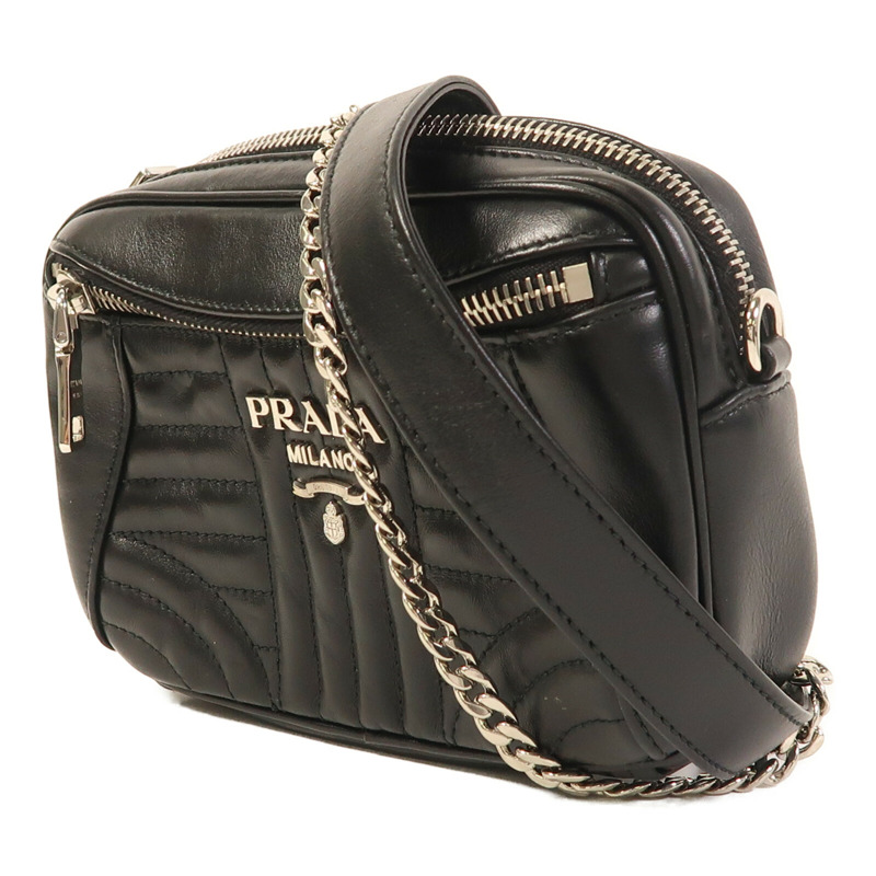 PRADA 牛皮皮革Shoulder Bag銀扣鏈帶肩背袋/腰包-2