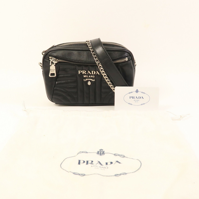 PRADA 牛皮皮革Shoulder Bag銀扣鏈帶肩背袋/腰包-11