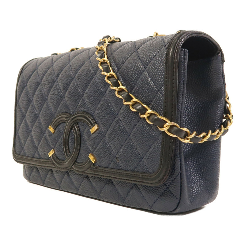 CHANEL 牛皮皮革Filigree Flap金扣鏈帶肩背袋-2