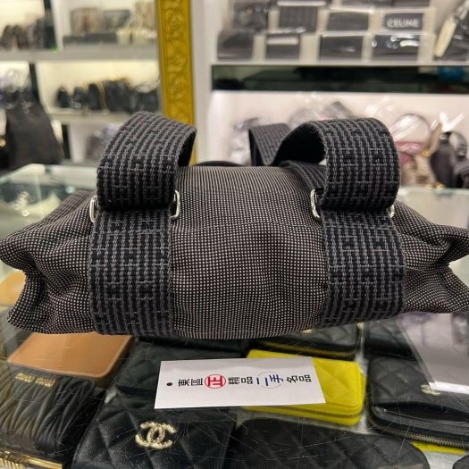 東區正精品㊣HERMES HERLINE 深灰色帆布H LOGO釦子拉鍊手提包公事包帆布包電腦包後背包小款 RZ6132-5