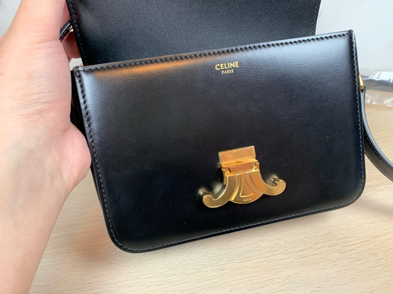 Celine Triomphe凱旋門 黑金 小號 斜背包 肩背包-4