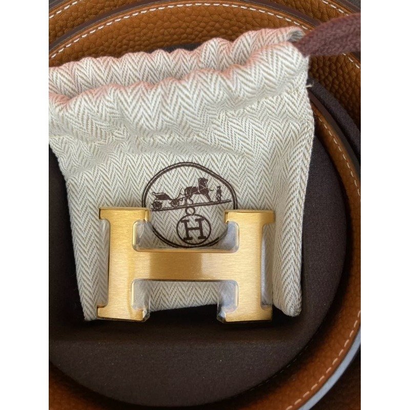 🌟Hermes 愛馬仕 H皮帶 金釦& 黑棕色 雙面皮腰帶32 mm 全新全配-3