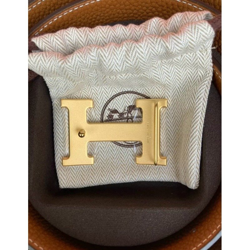 🌟Hermes 愛馬仕 H皮帶 金釦& 黑棕色 雙面皮腰帶32 mm 全新全配-4