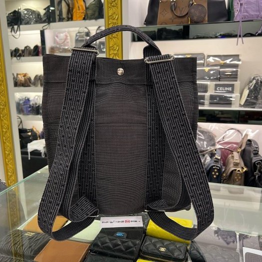 東區正精品㊣ HERMES HERLINE 深灰色帆布H LOGO釦子拉鍊手提包公事包帆布包電腦包後背包中款 RZ6132-6