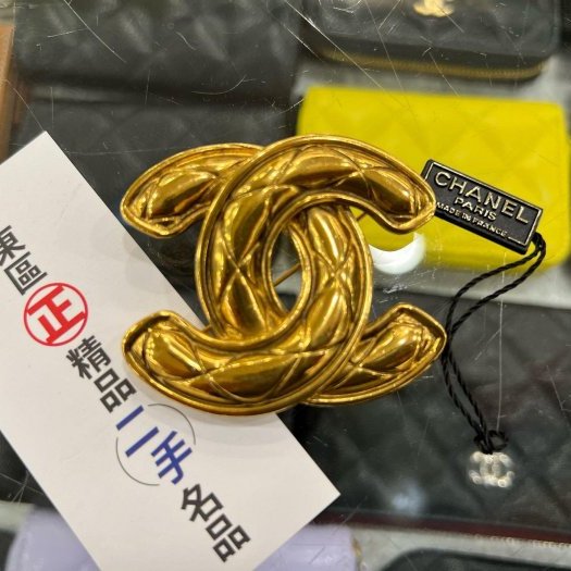 東區正精品㊣CHANEL Vintage 小鳥系列香奈兒金色雙C LOGO 菱格紋胸針別針 RZ6135-0