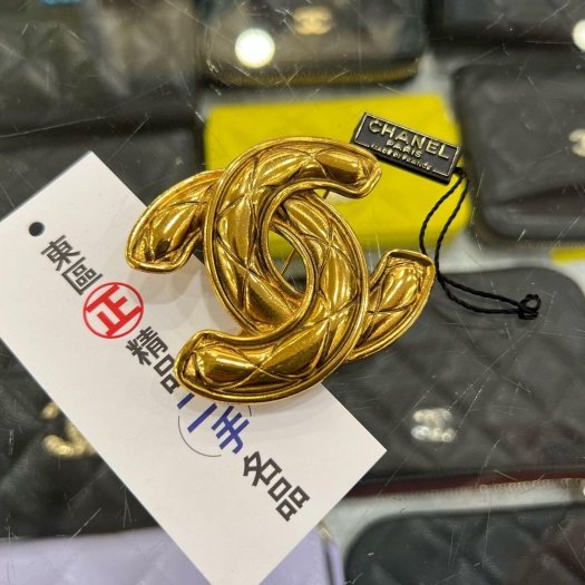 東區正精品㊣CHANEL Vintage 小鳥系列香奈兒金色雙C LOGO 菱格紋胸針別針 RZ6135-1