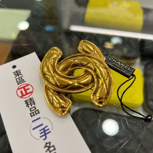 東區正精品㊣CHANEL Vintage 小鳥系列香奈兒金色雙C LOGO 菱格紋胸針別針 RZ6135-2