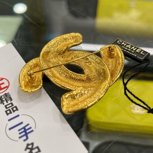 東區正精品㊣CHANEL Vintage 小鳥系列香奈兒金色雙C LOGO 菱格紋胸針別針 RZ6135-3