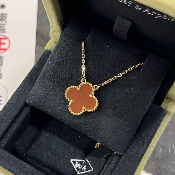 東區正精品㊣Van Cleef & Arpels VCA 750 黃K金四葉幸運草紅玉髓項鍊 RZ6136 VINTAGE Alhambra-2