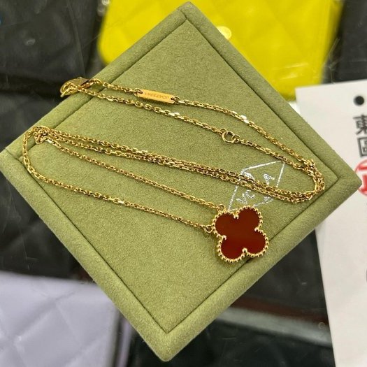 東區正精品㊣Van Cleef & Arpels VCA 750 黃K金四葉幸運草紅玉髓項鍊 RZ6136 VINTAGE Alhambra-3