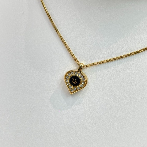 Dior 中古黑金淚滴水鑽項鏈 XA393