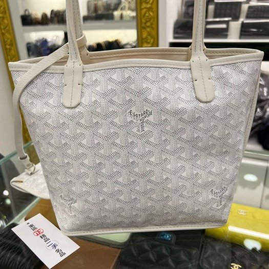 東區正精品㊣GOYARD Anjou Mini Tote 白色皮革雙面手提袋托特包 RZ6137-5