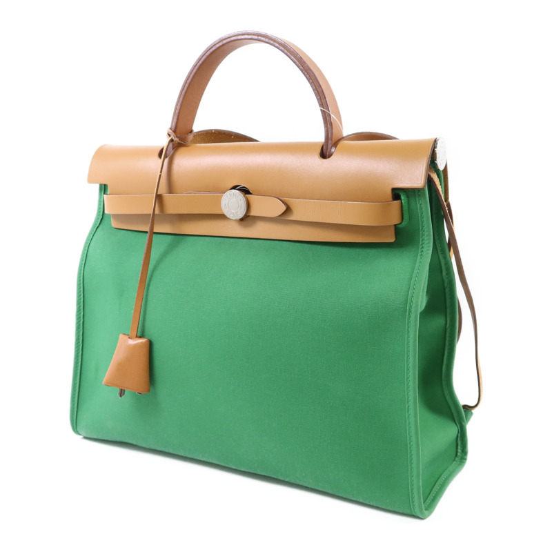 HERMES 帆布Herbag PM銀扣手挽肩背兩用袋Bamboo-2